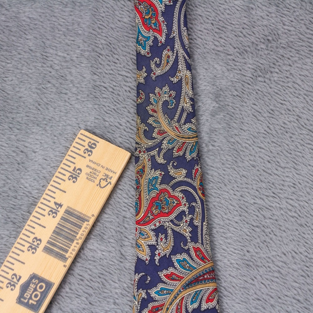 VTG Burberry London Mens Silk Paisley Tie Blue Red Gold Hand Sewn - Picture 9 of 11
